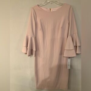 Calvin Klein Pale Pink Tiered Ruffle Sleeve Sheath Dress NWT Size 10